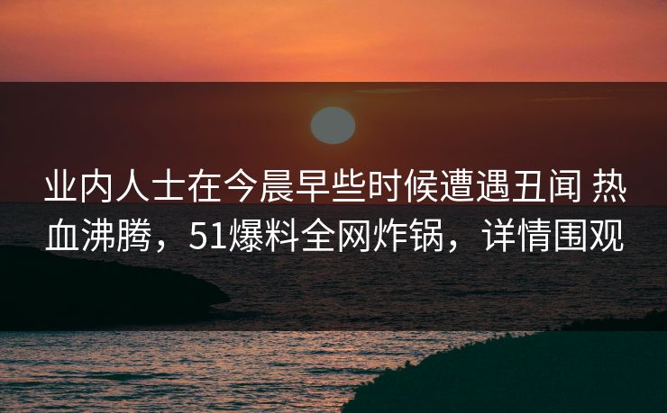业内人士在今晨早些时候遭遇丑闻 热血沸腾，51爆料全网炸锅，详情围观